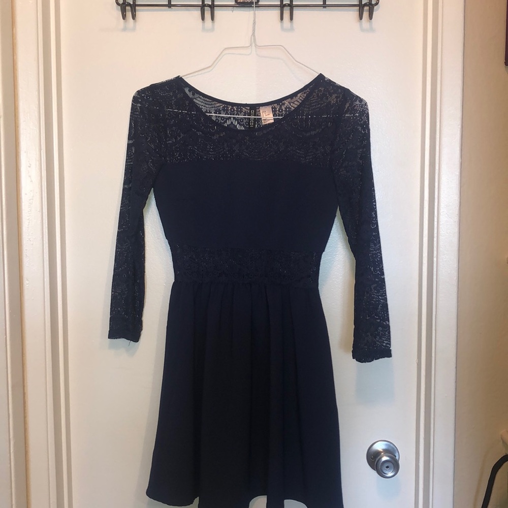 Lace navy blue skater dress